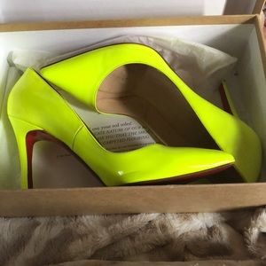 Christian Louboutin Neon Yellow Pigalle Patent Leather Follies pumps
